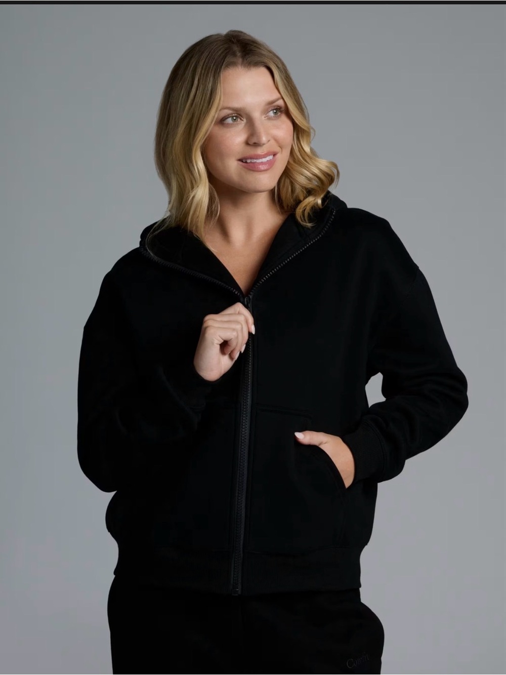 Comfrt Basic Crop Zip Hoodie Black